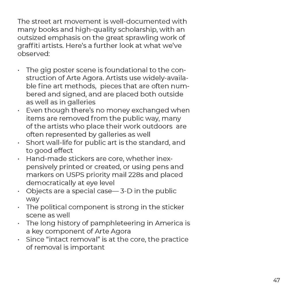 List of parameters relating to placing art outside that relate to the discipline of Arte Agora