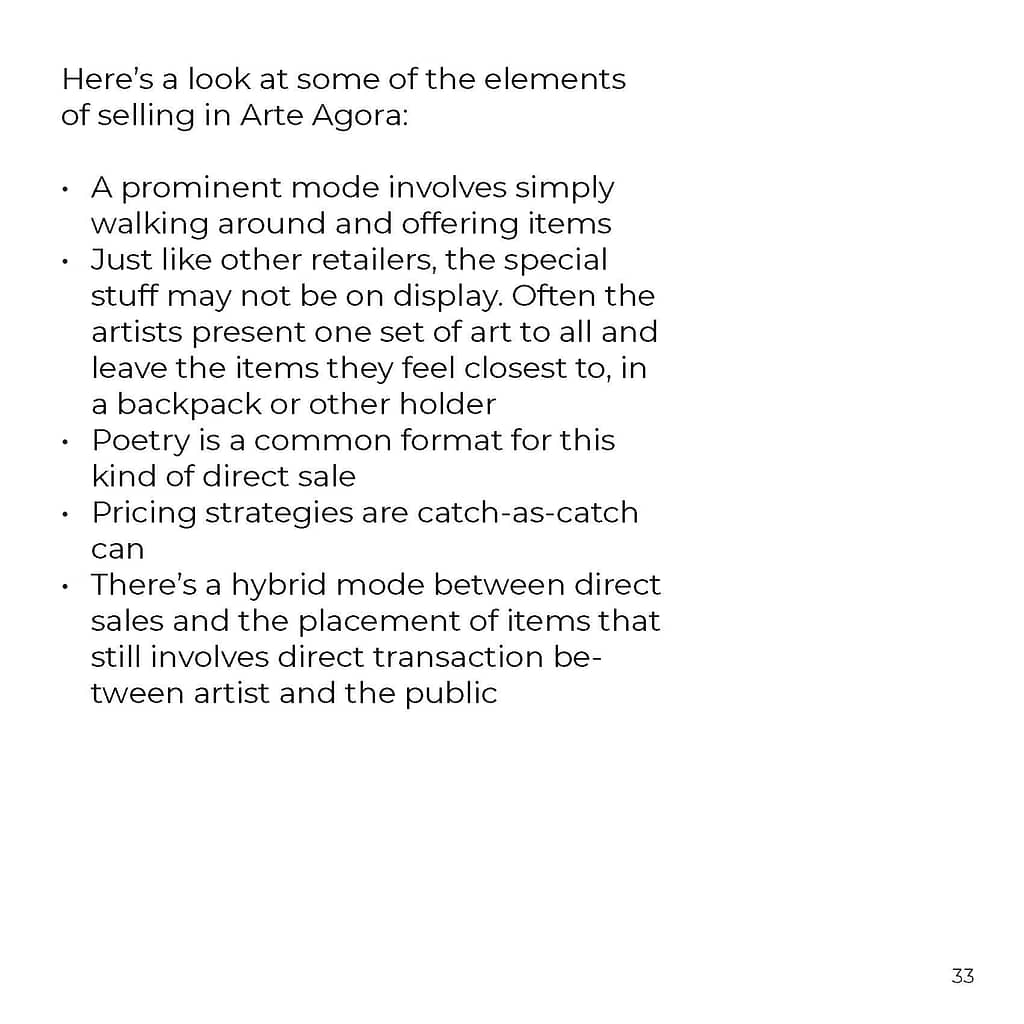 List of parameters relating to selling art outside that relate to the discipline of Arte Agora